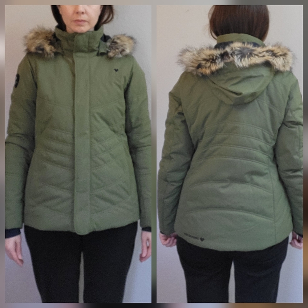 Obermeyer Tuscany II Ski Jacket Size 8 Green Puffer Insulated Faux Fur Hood - Picture 3 of 16